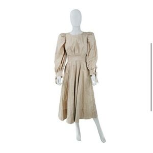 En Saison NEW Stone Beige Long Sleeve Poplin Classy Leighton Midi Dress Size XS
